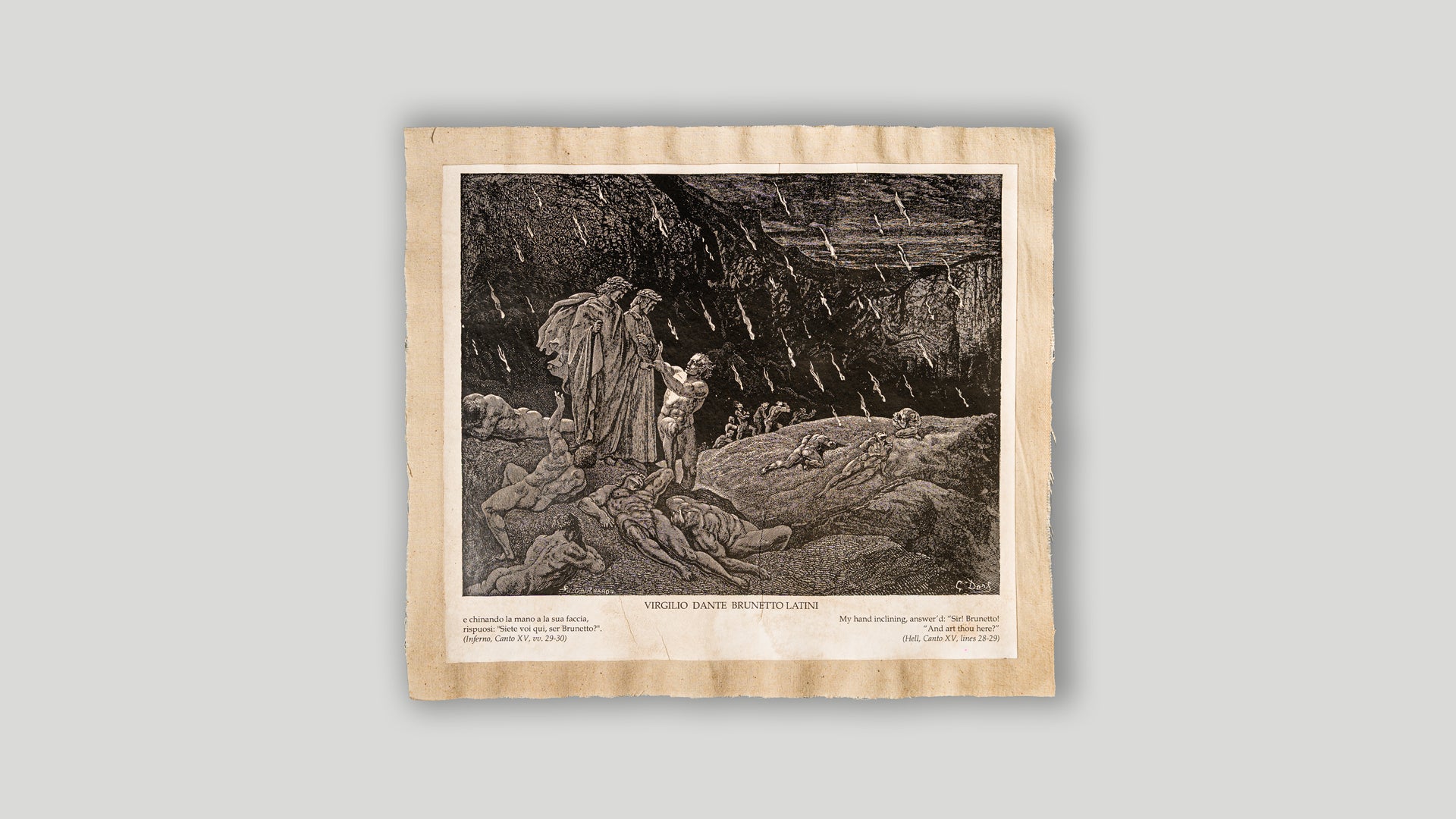 Virgilio, Dante e Brunetto Latini – Incisione di Gustave Doré (Inferno, Canto XV, vv. 29-30)