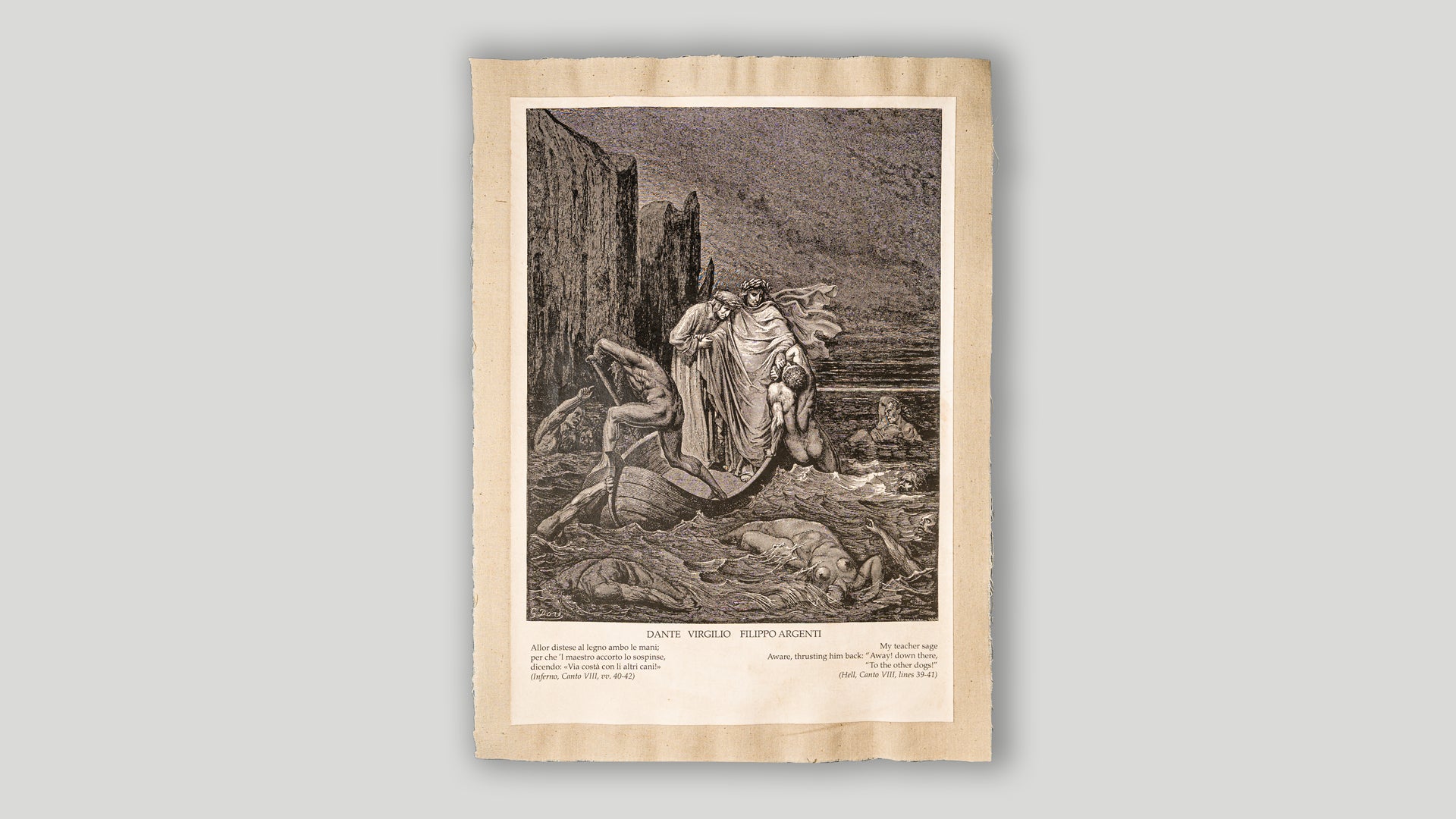 Dante, Virgilio e Filippo Argenti – Incisione di Gustave Doré (Inferno, Canto VIII, vv. 40-42)