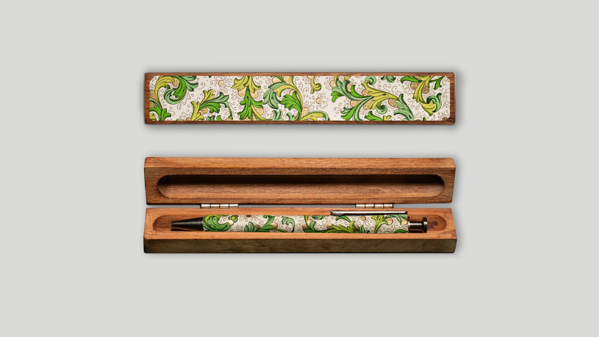 Wooden pencil cases with wooden pens