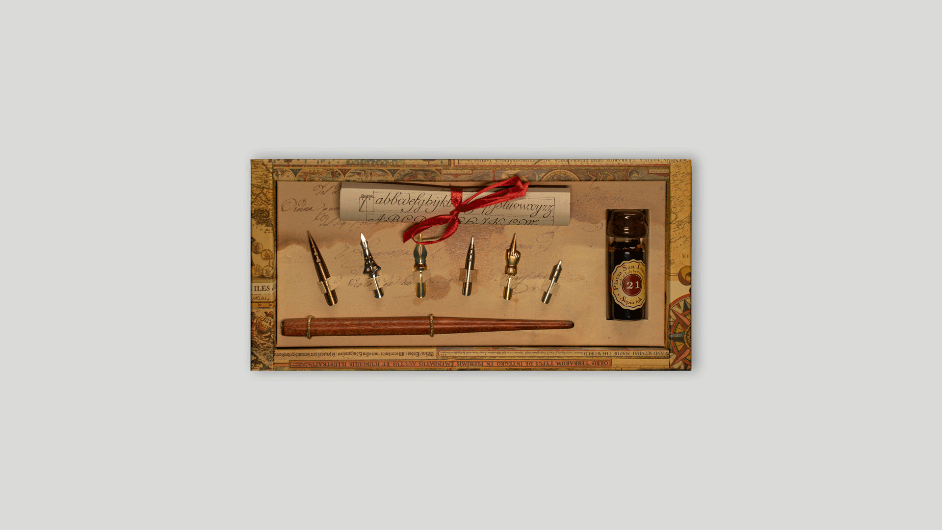 Set of ink, ink and 6 calligraphic nibs