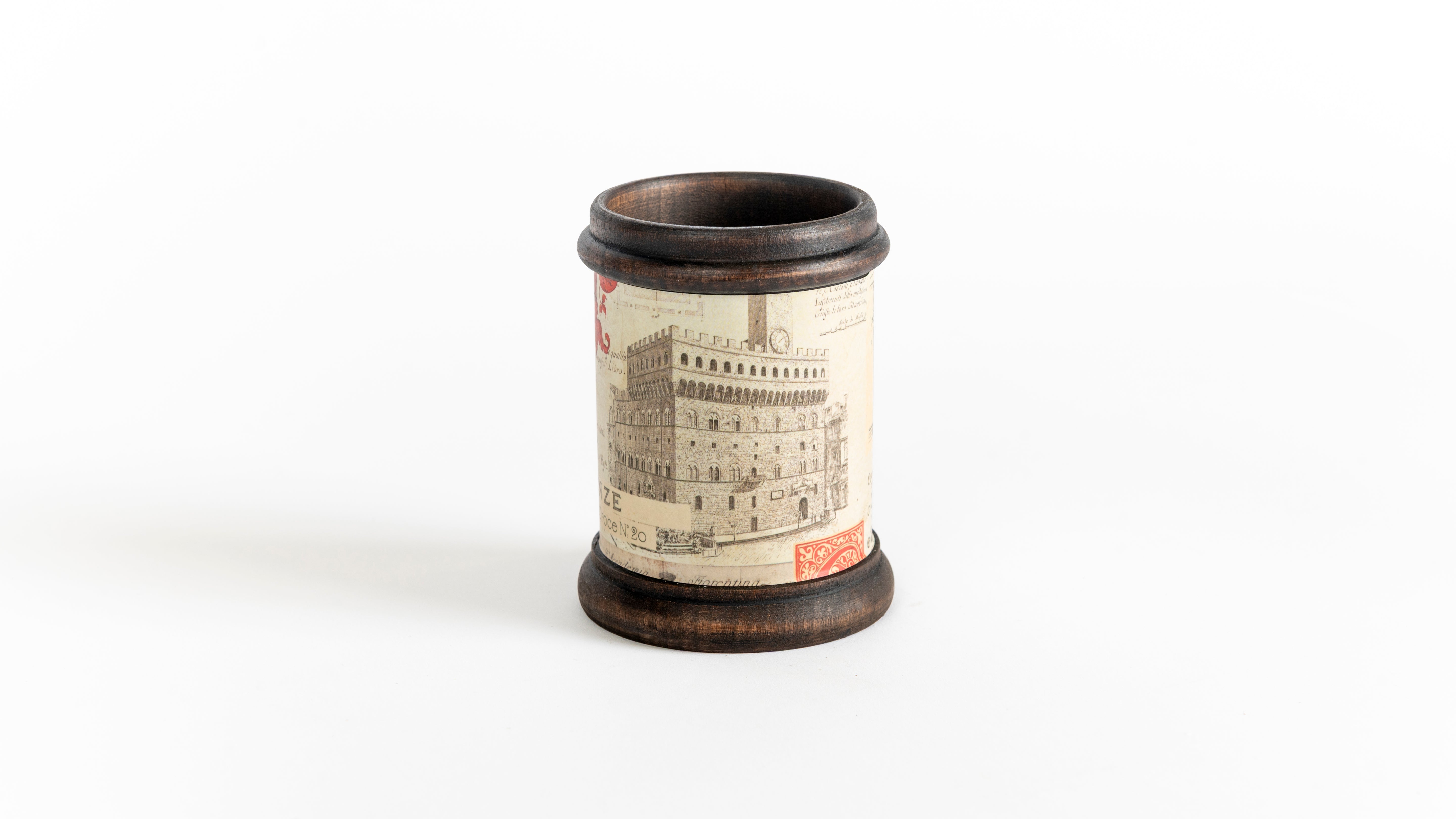 Wooden and paper pen holder